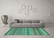 Machine Washable Southwestern Turquoise Country Area Rugs in a Living Room,, wshcon804turq