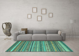 Machine Washable Southwestern Turquoise Country Area Rugs in a Living Room,, wshcon804turq