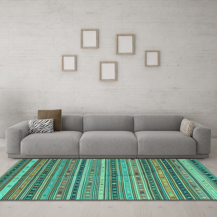 Machine Washable Southwestern Turquoise Country Area Rugs in a Living Room,, wshcon804turq