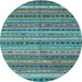 Round Machine Washable Southwestern Light Blue Country Rug, wshcon804lblu