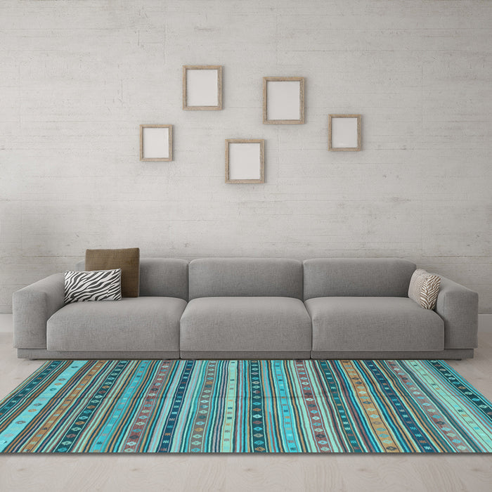 Machine Washable Southwestern Light Blue Country Rug in a Living Room, wshcon804lblu