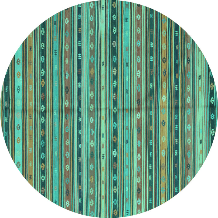 Round Machine Washable Southwestern Turquoise Country Area Rugs, wshcon804turq