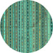 Round Machine Washable Southwestern Turquoise Country Area Rugs, wshcon804turq