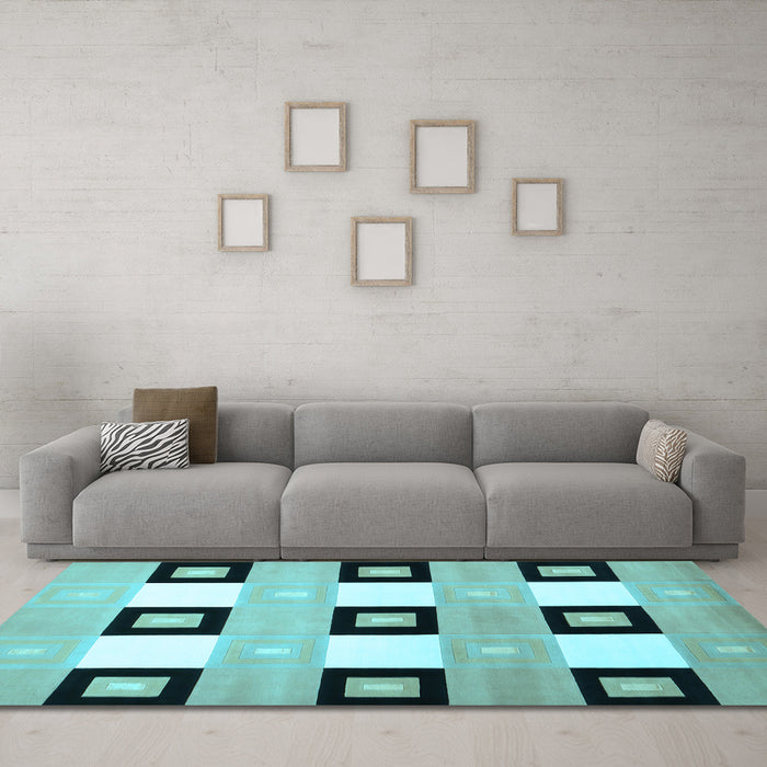 Machine Washable Checkered Light Blue Modern Rug in a Living Room, wshcon805lblu