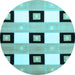 Round Machine Washable Checkered Light Blue Modern Rug, wshcon805lblu