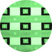 Round Machine Washable Checkered Emerald Green Modern Area Rugs, wshcon805emgrn