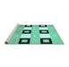 Sideview of Machine Washable Checkered Turquoise Modern Area Rugs, wshcon805turq
