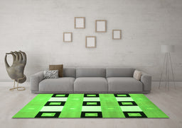 Machine Washable Checkered Green Modern Area Rugs in a Living Room,, wshcon805grn