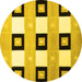 Round Machine Washable Checkered Yellow Modern Rug, wshcon805yw