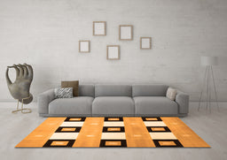 Machine Washable Checkered Orange Modern Area Rugs in a Living Room, wshcon805org