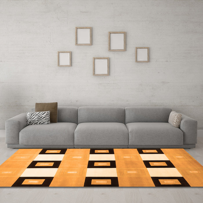Machine Washable Checkered Orange Modern Area Rugs in a Living Room, wshcon805org
