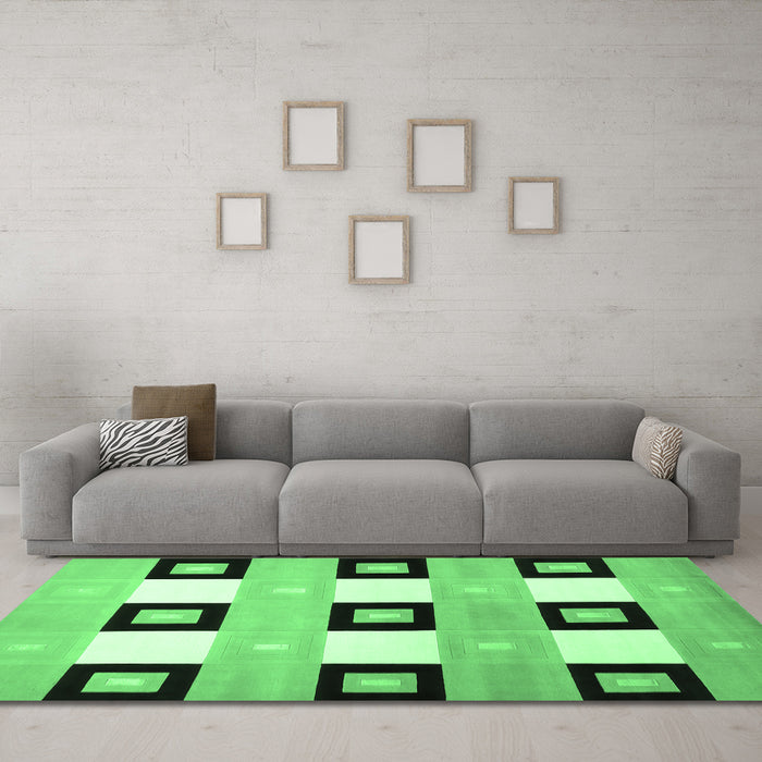 Machine Washable Checkered Emerald Green Modern Area Rugs in a Living Room,, wshcon805emgrn