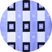 Round Machine Washable Checkered Blue Modern Rug, wshcon805blu