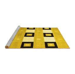 Sideview of Machine Washable Checkered Yellow Modern Rug, wshcon805yw