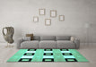 Machine Washable Checkered Turquoise Modern Area Rugs in a Living Room,, wshcon805turq
