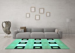 Machine Washable Checkered Turquoise Modern Area Rugs in a Living Room,, wshcon805turq