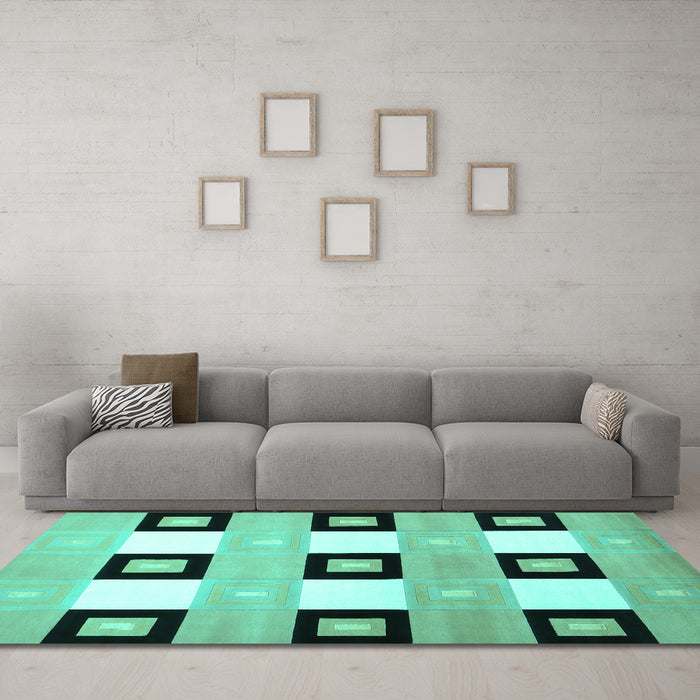 Machine Washable Checkered Turquoise Modern Area Rugs in a Living Room,, wshcon805turq