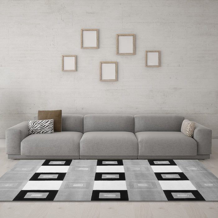 Machine Washable Checkered Gray Modern Rug in a Living Room,, wshcon805gry