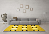 Machine Washable Checkered Yellow Modern Rug, wshcon805yw