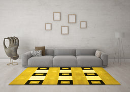 Machine Washable Checkered Yellow Modern Rug in a Living Room, wshcon805yw