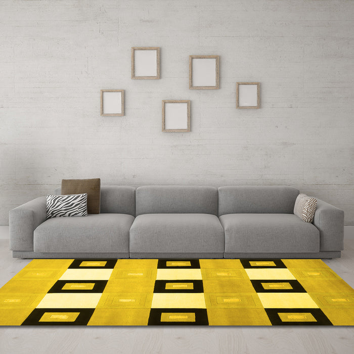 Machine Washable Checkered Yellow Modern Rug in a Living Room, wshcon805yw