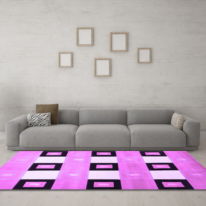 Machine Washable Checkered Purple Modern Area Rugs in a Living Room, wshcon805pur