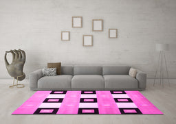Machine Washable Checkered Pink Modern Rug in a Living Room, wshcon805pnk