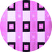 Round Machine Washable Checkered Purple Modern Area Rugs, wshcon805pur