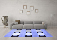 Machine Washable Checkered Blue Modern Rug, wshcon805blu