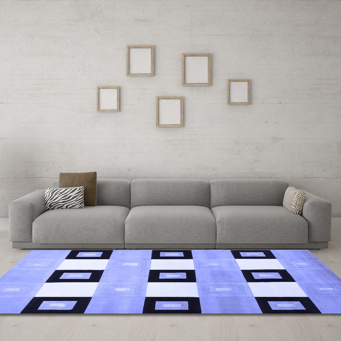 Machine Washable Checkered Blue Modern Rug in a Living Room, wshcon805blu