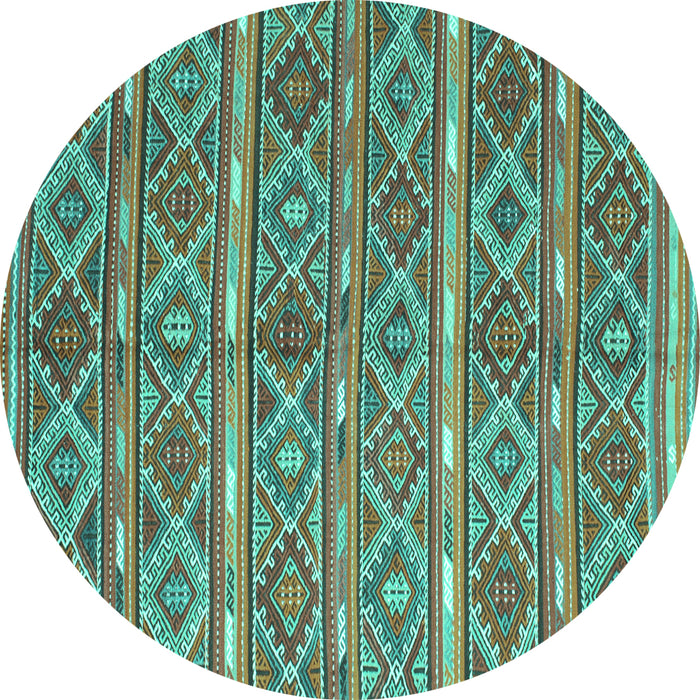 Round Machine Washable Oriental Turquoise Traditional Area Rugs, wshcon806turq