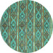 Round Machine Washable Oriental Turquoise Traditional Area Rugs, wshcon806turq