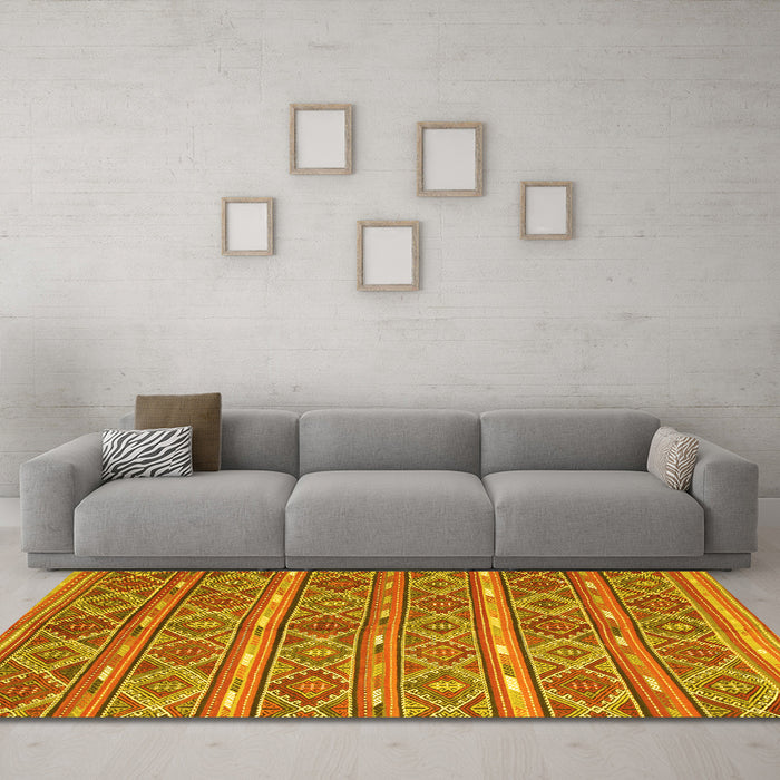 Machine Washable Oriental Yellow Traditional Rug in a Living Room, wshcon806yw