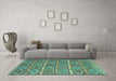 Machine Washable Oriental Turquoise Traditional Area Rugs in a Living Room,, wshcon806turq