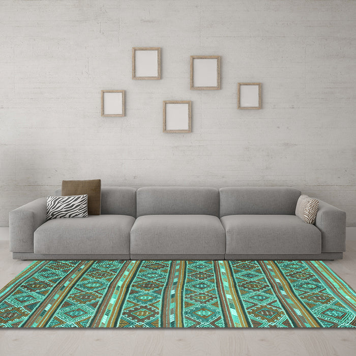Machine Washable Oriental Turquoise Traditional Area Rugs in a Living Room,, wshcon806turq
