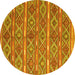 Round Machine Washable Oriental Yellow Traditional Rug, wshcon806yw