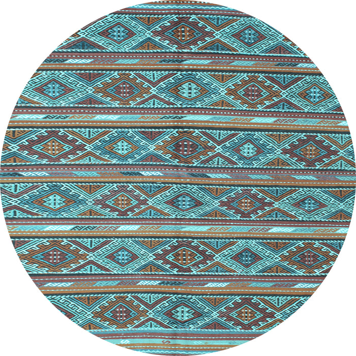 Round Machine Washable Oriental Light Blue Traditional Rug, wshcon806lblu
