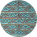 Round Machine Washable Oriental Light Blue Traditional Rug, wshcon806lblu