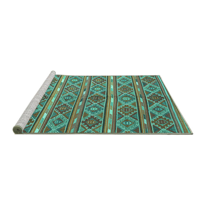 Sideview of Machine Washable Oriental Turquoise Traditional Area Rugs, wshcon806turq