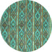 Round Oriental Turquoise Traditional Rug, con806turq
