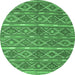 Round Machine Washable Oriental Emerald Green Traditional Area Rugs, wshcon806emgrn