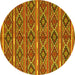 Round Machine Washable Oriental Yellow Traditional Rug, wshcon807yw