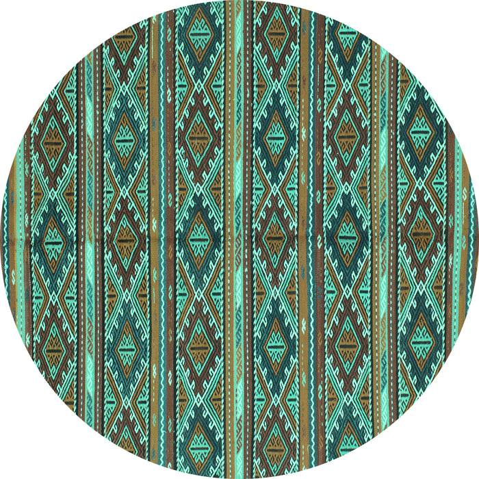 Round Machine Washable Oriental Turquoise Traditional Area Rugs, wshcon807turq