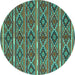 Round Machine Washable Oriental Turquoise Traditional Area Rugs, wshcon807turq