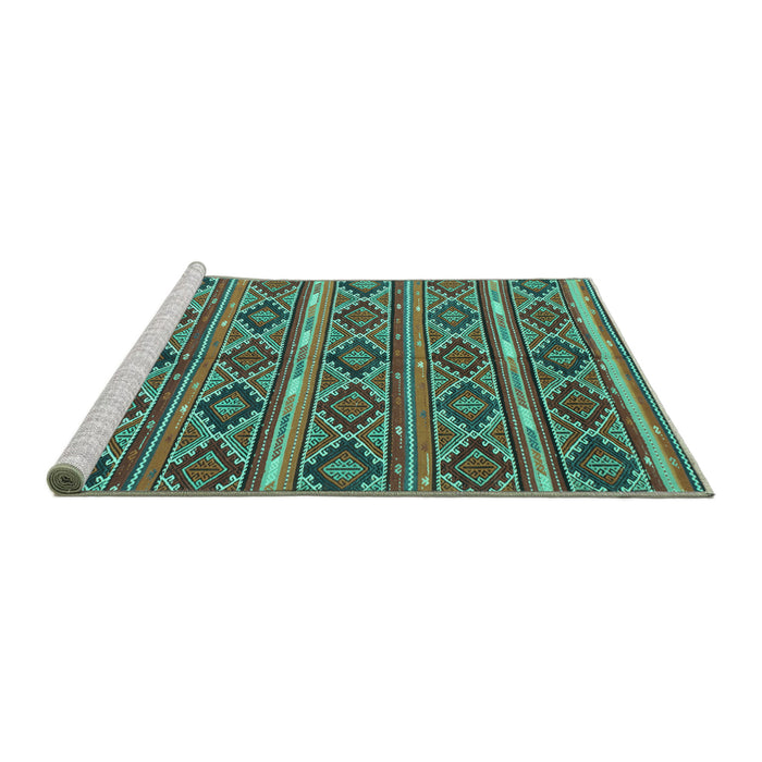 Sideview of Machine Washable Oriental Turquoise Traditional Area Rugs, wshcon807turq