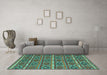 Machine Washable Oriental Turquoise Traditional Area Rugs in a Living Room,, wshcon807turq