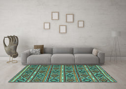 Machine Washable Oriental Turquoise Traditional Area Rugs in a Living Room,, wshcon807turq