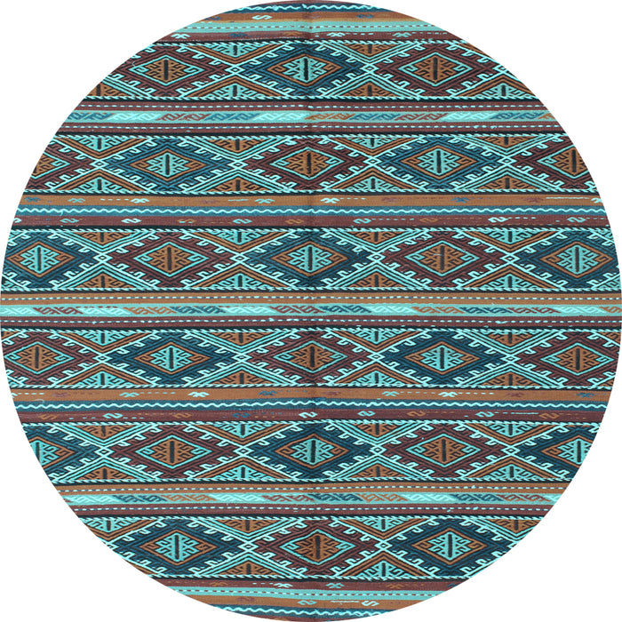 Round Machine Washable Oriental Light Blue Traditional Rug, wshcon807lblu