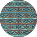 Round Machine Washable Oriental Light Blue Traditional Rug, wshcon807lblu