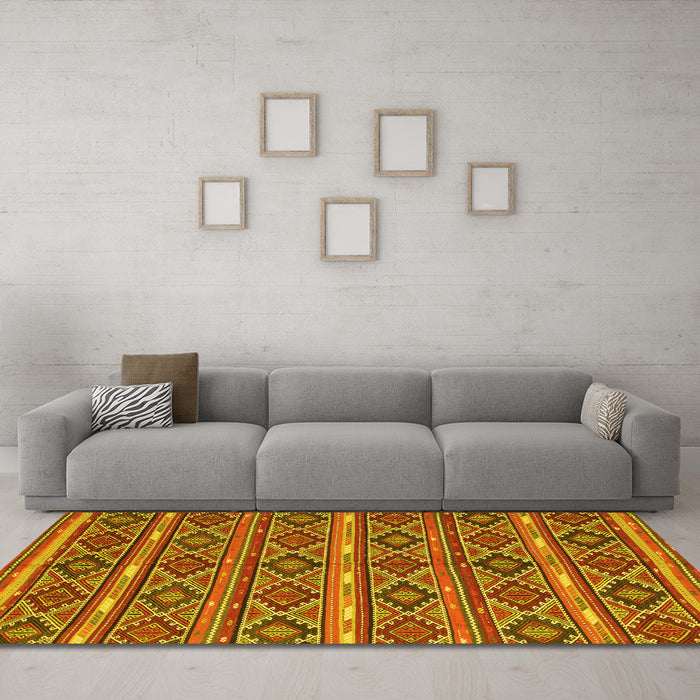 Machine Washable Oriental Yellow Traditional Rug in a Living Room, wshcon807yw